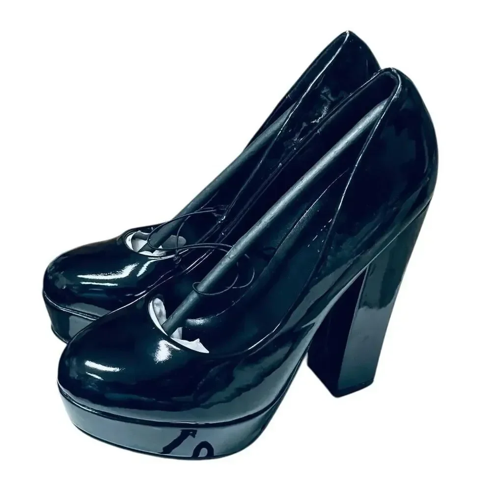 NIB Vintage 6.5 FOREVER 21 Black 5” High Heal platform Patent Leather Pump Shoes